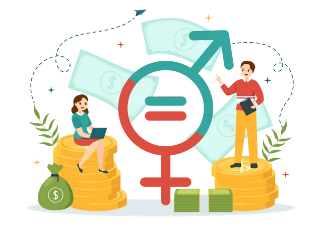 Gender Equality Vector Illustration With Men And Women Character On The Scales Showing Equal Balance And Same Opportunities In Hand Drawn Templates Illustration
