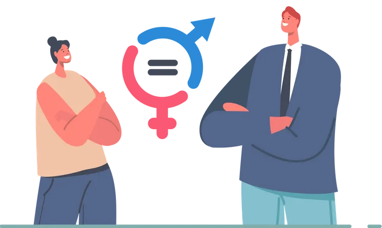 Gender Balance And Equality Concept Businessman And Businesswoman Characters Stand At Equal Rights Symbol Tolerance Between Man And Woman Feminism Same Rights Cartoon People Vector Illustration Illustration