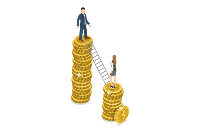 3 D Isometric Flat Vector Conceptual Illustration Of Gender Discrimination Employee Pay Difference Illustration