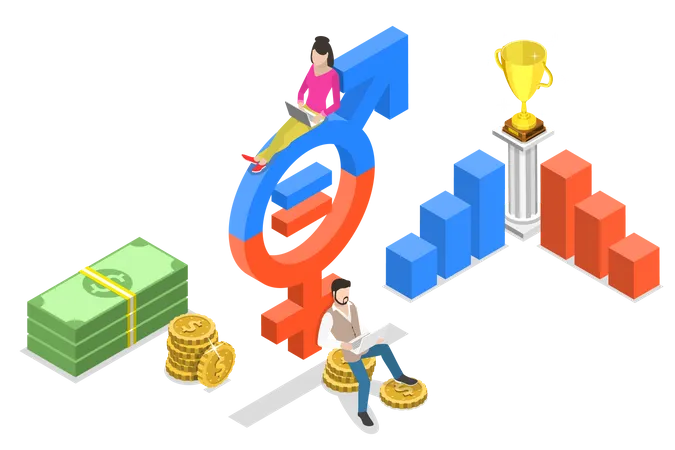 Isometric Flat Vector Concept Of Gender Equality Male And Female Equal Rights And Opportunities Illustration
