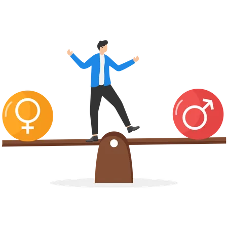 Gender Equality Concept With Gender Symbol Balancing On Scales Illustration
