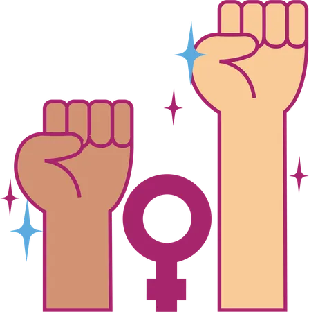 This Bold Illustration Of Raised Fists With The Female Symbol Showcases The Ongoing Struggle And Triumph In Achieving Gender Equality Illustration