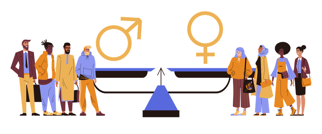 Gender equality and equal rights of men and women  Illustration
