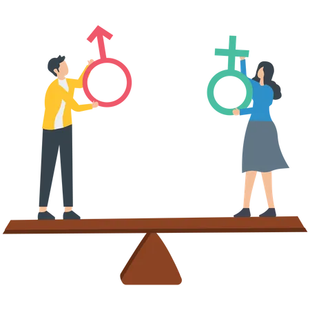 Gender equality and equal treatment male and female in society business Illustration