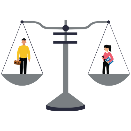 Gender equality and equal treatment male and female in society business  Illustration