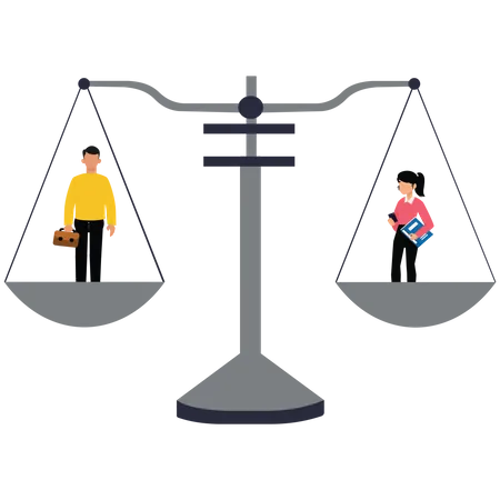 Gender equality and equal treatment male and female in society business  Illustration