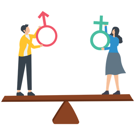 Gender equality and equal treatment male and female in society business  Illustration