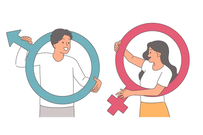 Gender equality for positive men and women who do not experience communication problems  Illustration