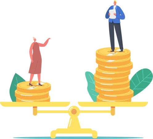 Gender Inequality Sex Discrimination Concept Businessman And Businesswoman Characters Stand On Scales With Different Slary Money Piles Woman Rights Feminism Cartoon People Vector Illustration Illustration