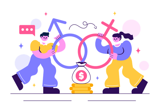 Gender Inequality Between Men and Women in Workplace  Illustration