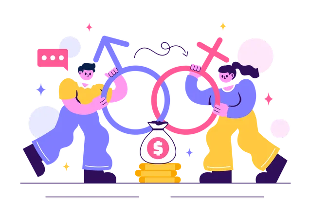 Gender Inequality Between Men and Women in Workplace  Illustration