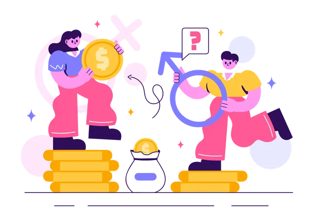 Gender Inequality Between Men and Women in Workplace  Illustration