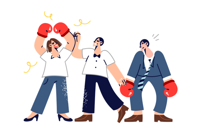 Gender struggle man and woman in boxing gloves for right to work in lucrative position  Illustration