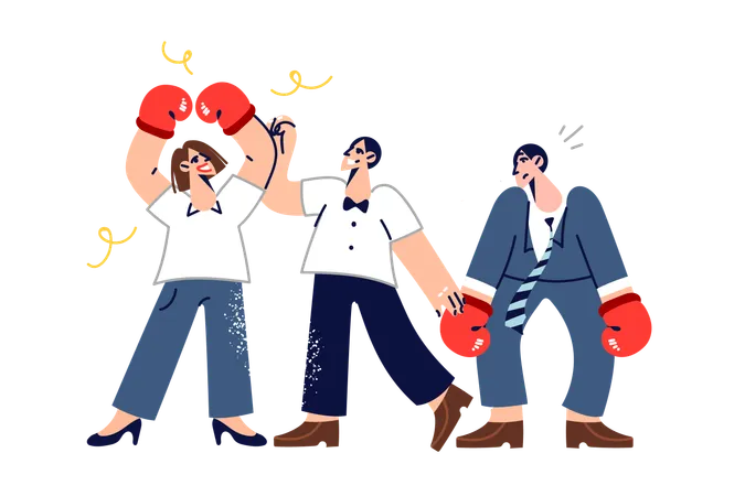 Gender struggle man and woman in boxing gloves for right to work in lucrative position  Illustration