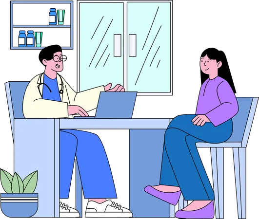 A Patient Undergoes A General Health Check Up With A Physician In A Modern Clinic Setting Ideal For Depicting Everyday Healthcare Services Illustration