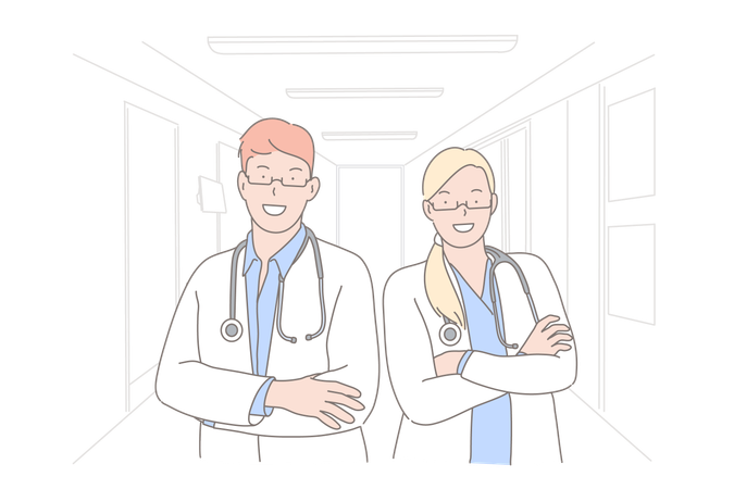 General practitioners wearing white coats  Illustration