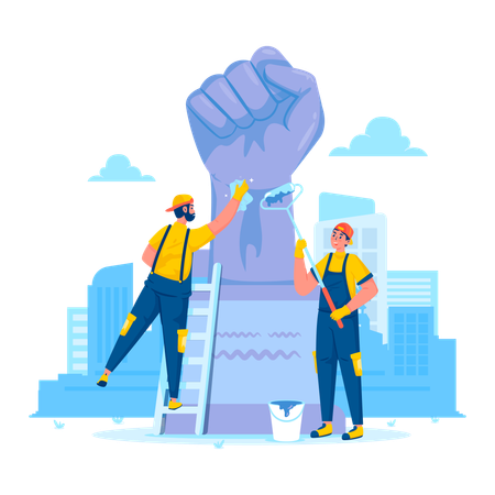 General service worker cleaning monument  Illustration