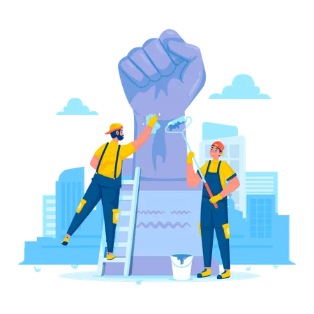 General service worker cleaning monument  Illustration