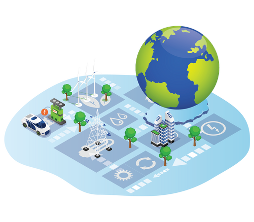 Generating electricity using green technologies  Illustration