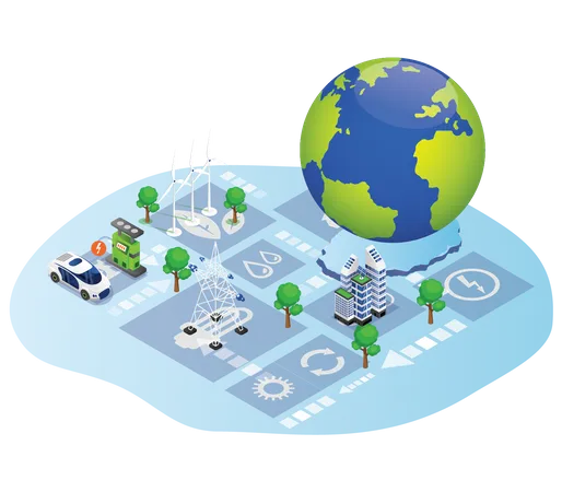 Generating electricity using green technologies  Illustration