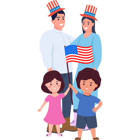 Generational Pride Family Embracing Independence Day  Illustration