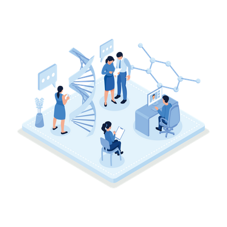 Genetic Engineering People Research On Dna In Laboratory  Illustration