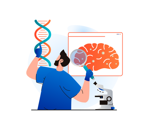 Genetical scientist working on brain DNA Illustration