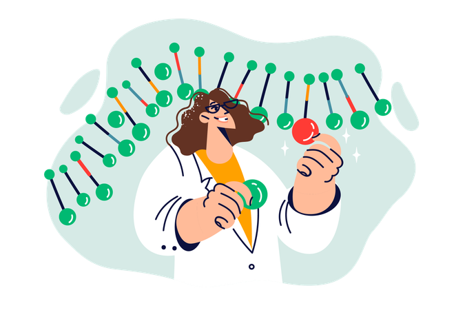 Genetikerin verändert DNA-Kette und menschliches Genom, um von den Eltern vererbte Erbkrankheiten zu heilen  Illustration