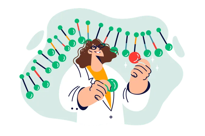 Genetikerin verändert DNA-Kette und menschliches Genom, um von den Eltern vererbte Erbkrankheiten zu heilen  Illustration