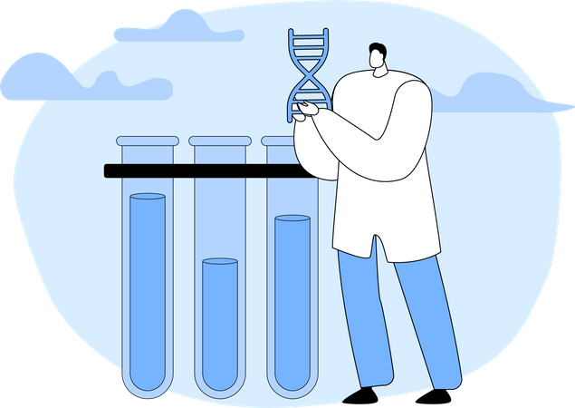 Genetista trabajando con ADN  Ilustración