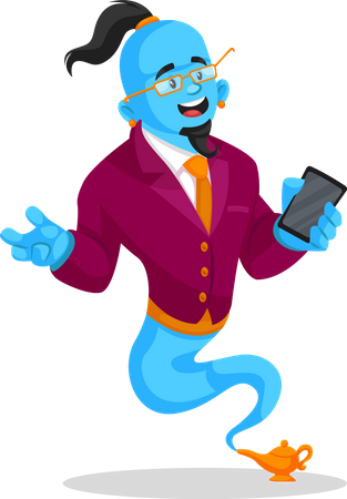 Genie holding mobile  Illustration