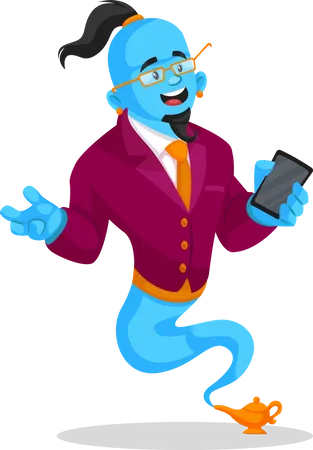 Genie holding mobile  Illustration