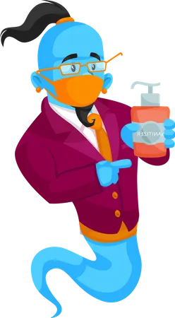 Genie holding sanitizer Illustration