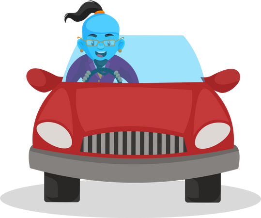 Genio conduciendo un coche  Ilustración