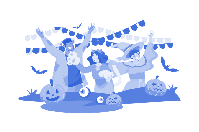 Gens célébrant Halloween  Illustration