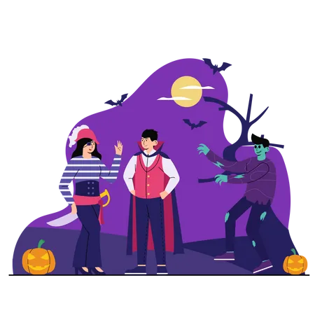 Gens célébrant Halloween  Illustration