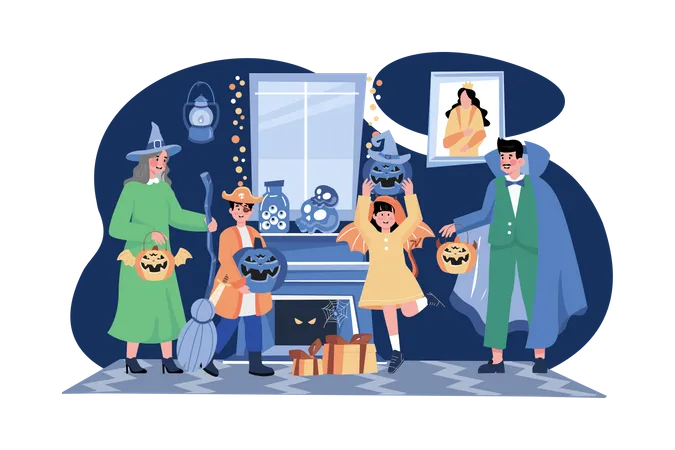 Gens célébrant Halloween  Illustration