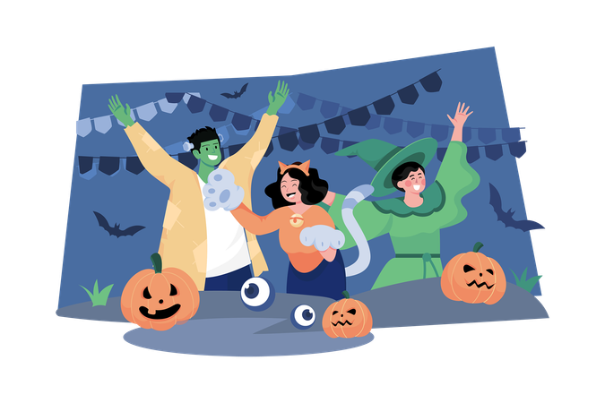 Gens célébrant Halloween  Illustration