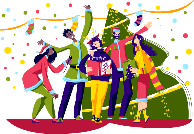 Gens célébrant Noël  Illustration
