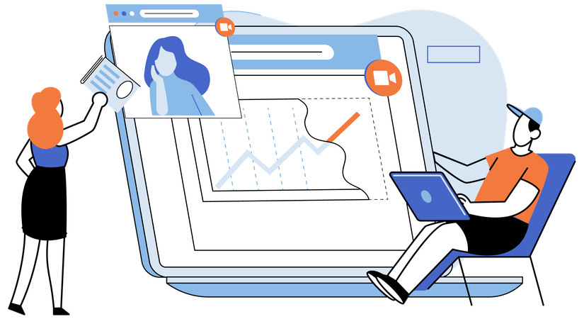 Gens d'affaires faisant une réunion en ligne  Illustration