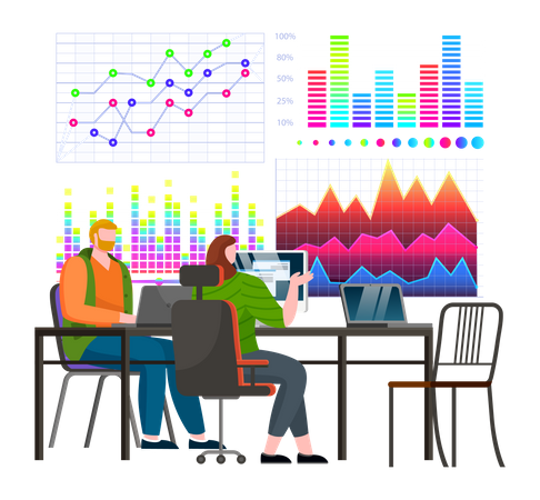 Gens d'affaires discutant de l'analyse  Illustration