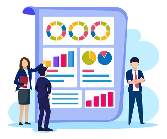 Gens d'affaires effectuant une analyse de données  Illustration