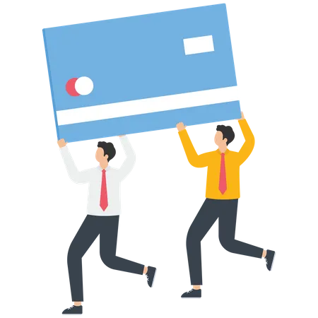 Les gens d'affaires courent avec une carte de crédit  Illustration
