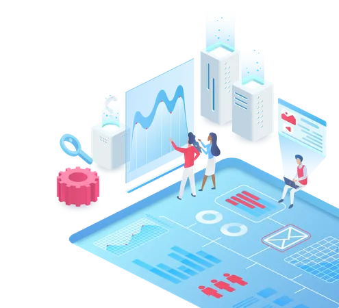 Gens d'affaires travaillant sur l'analyse  Illustration