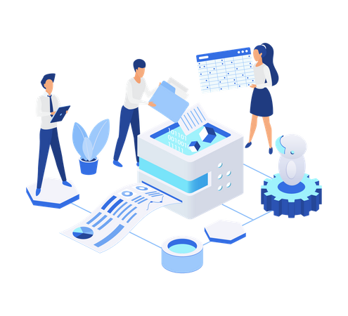 Gens d'affaires travaillant sur l'analyse  Illustration