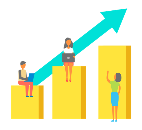 Gens d'affaires travaillant sur l'analyse commerciale  Illustration