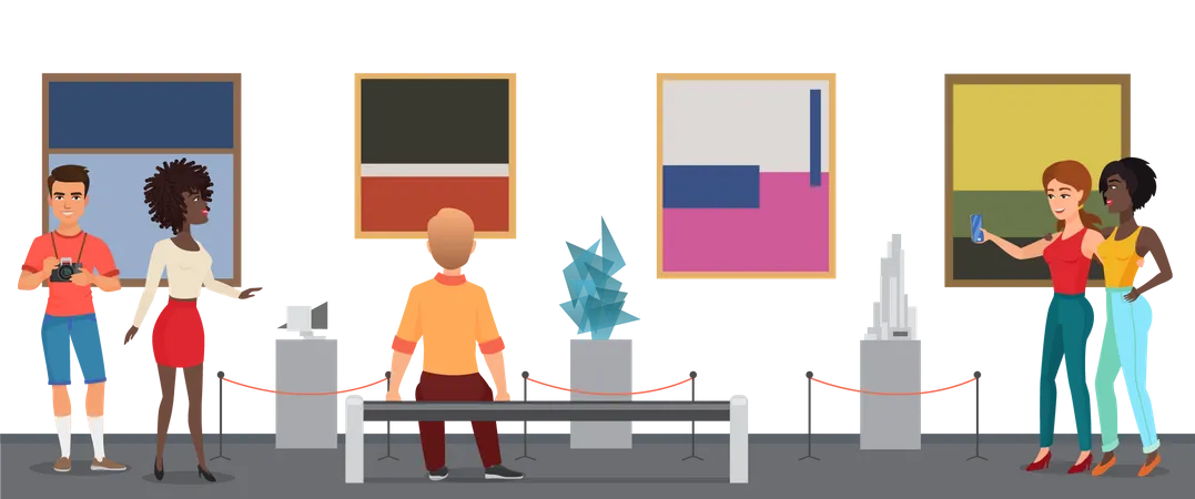 Gens dans un musée d'art  Illustration