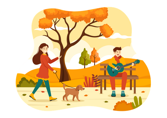 Les gens dans le parc en automne  Illustration