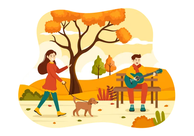 Les gens dans le parc en automne  Illustration