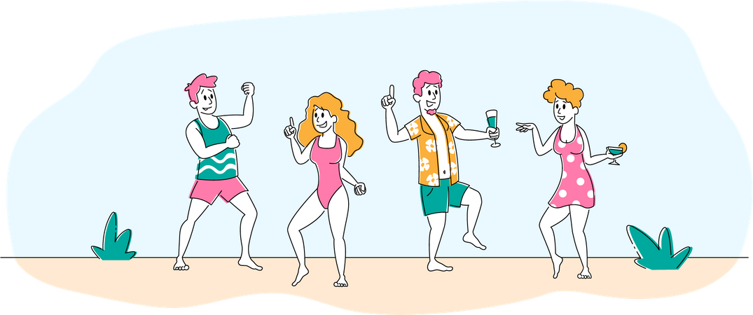 Les gens qui dansent sur la plage  Illustration